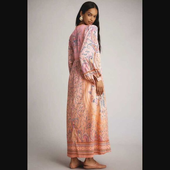 New S Farm Rio x Anthropologie long-sleeve pink floral printed maxi dress - Picture 4 of 12